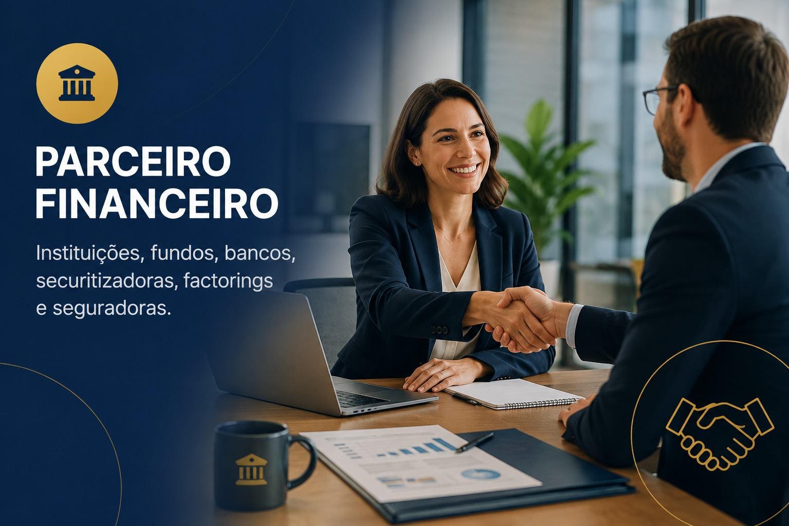 Parceiro Financeiro: instituições, fundos, bancos, securitizadoras, factorings e seguradoras.